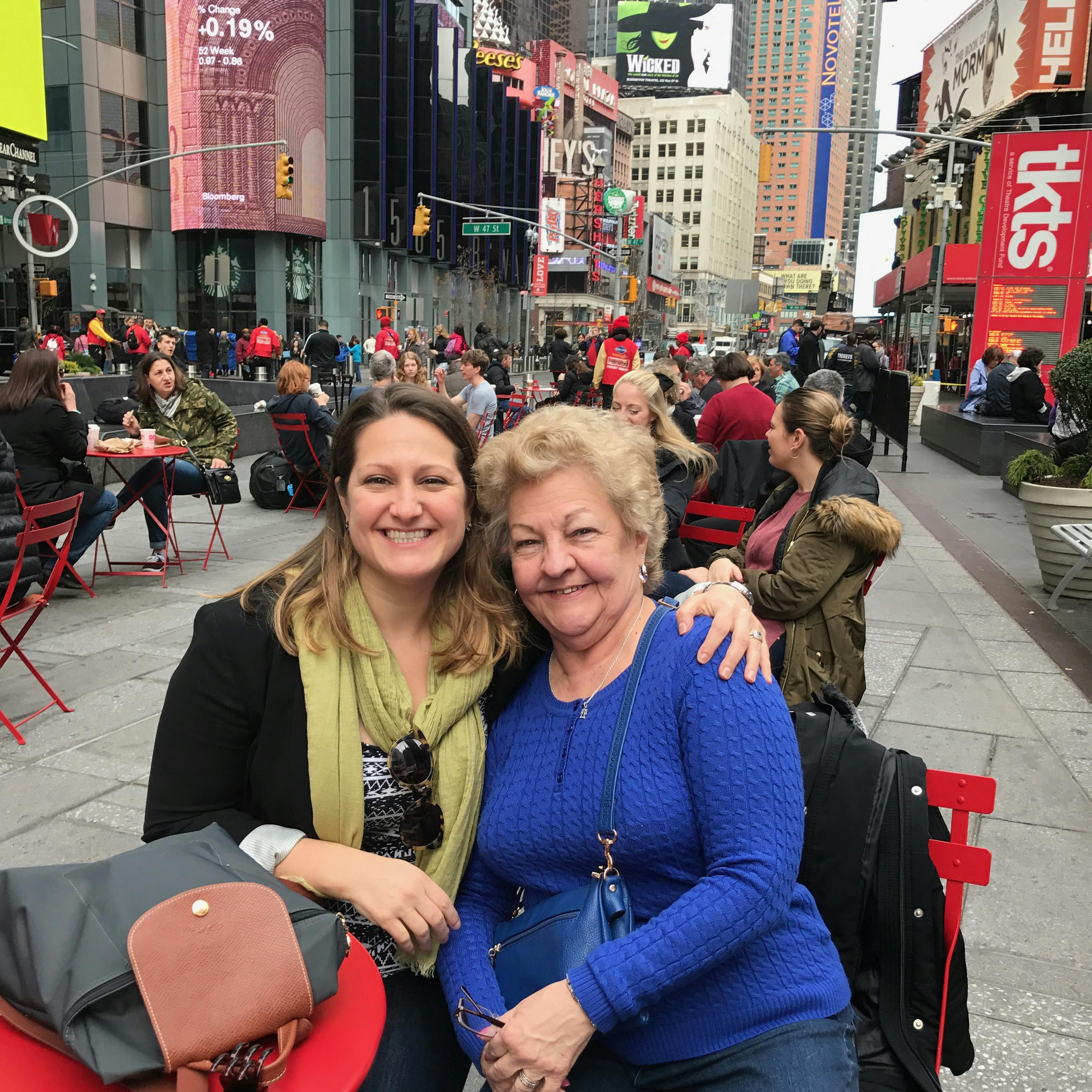 With my mom in Times Square before a Broadway show!